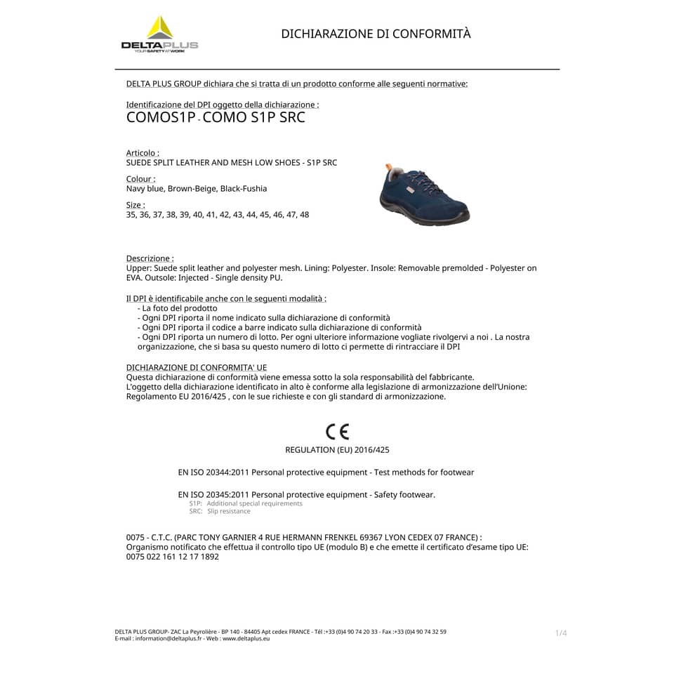 Scarpe da lavoro DELTA PLUS basse Como S1P - poliestere mesh e pelle scamosciata blu - 43 - COMOSPBL43