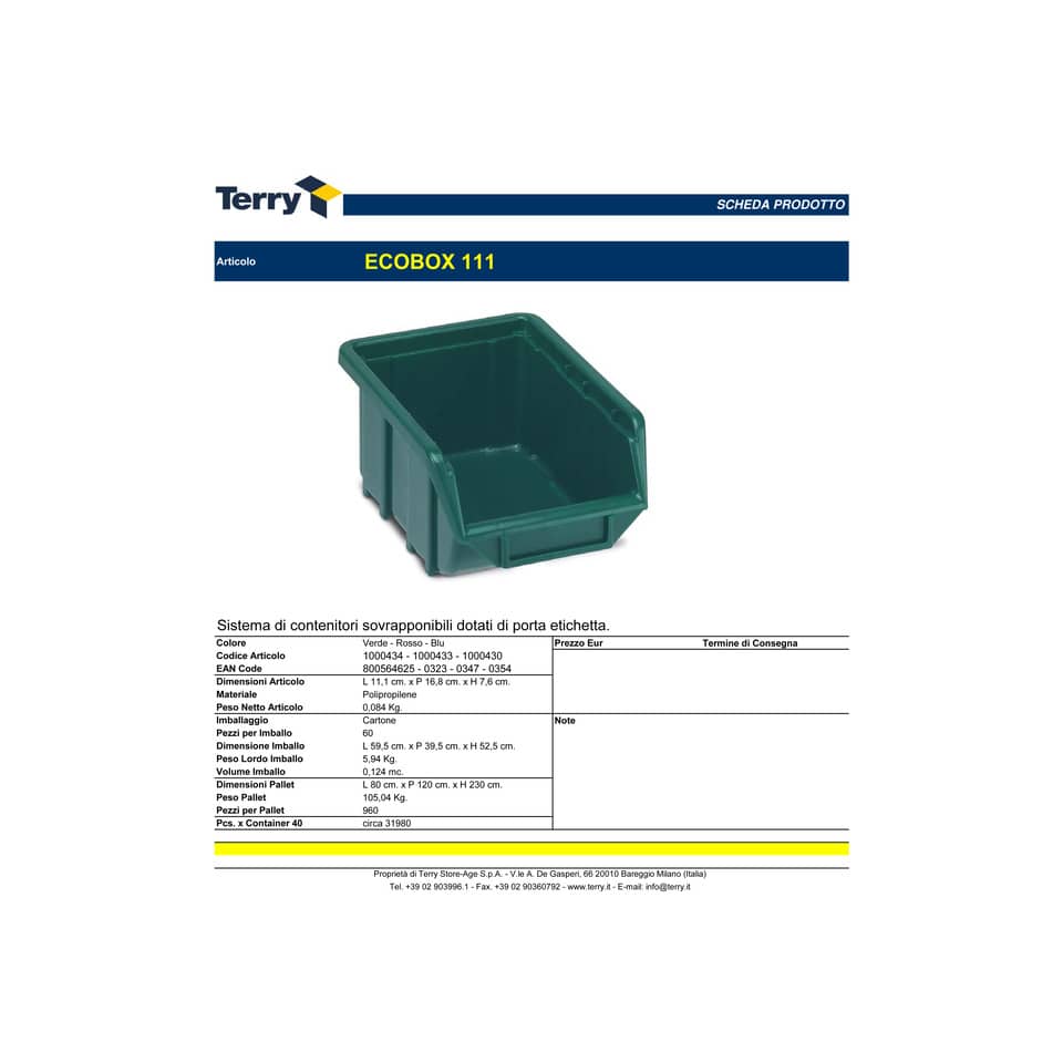 Contenitore sovrapponibile Terry Eco Box 111 verde - 11,1x16,8x7,6 cm 1000434