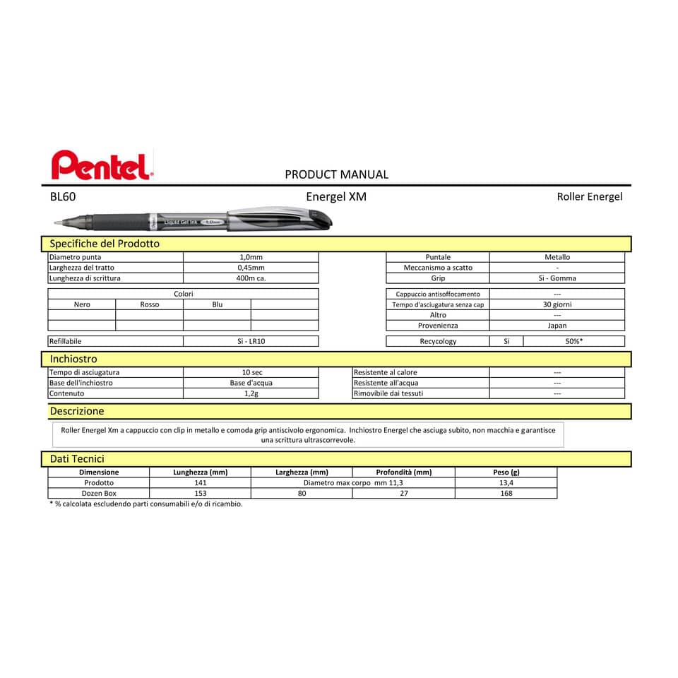 Penna roller Pentel Energel XM 1 mm blu  BL60-CO