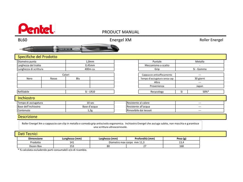 Penna roller Pentel Energel XM 1 mm blu  BL60-CO