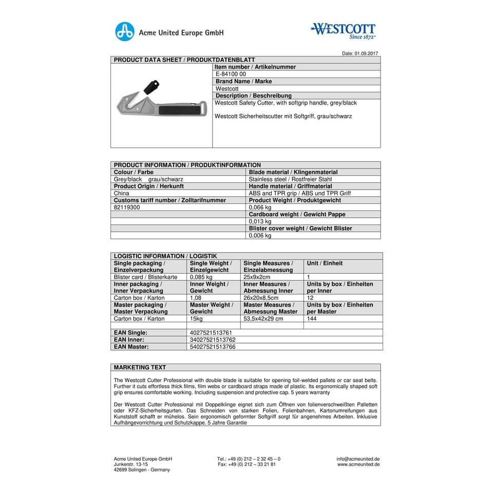 Cutter Westcott Professional doppia lama 34 mm grigio / nero E-84100 00