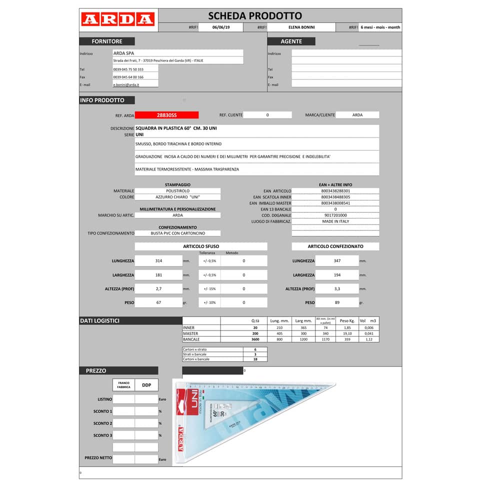 Squadra ARDA Linea Uni plastica termoresistente fumé ottico trasparente 60° cm 30 - 28830SS