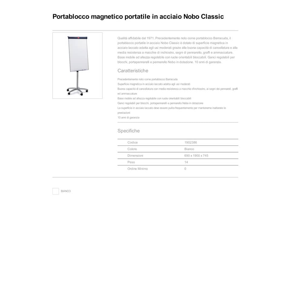 Portablocco magnetico a cavalletto Nobo Classic mobile in acciaio bianco 69x190 cm - 1902386