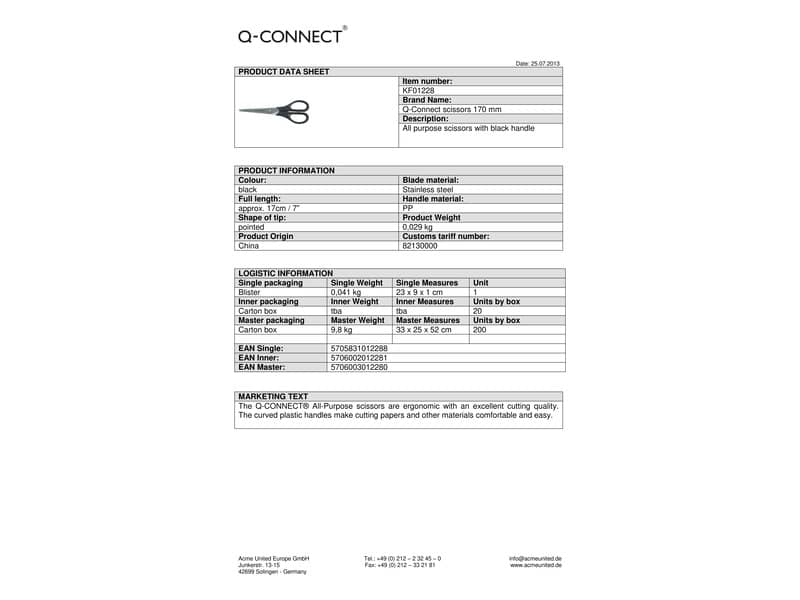 Forbici universali Q-Connect nero 18 cm  E-KF01228 IA