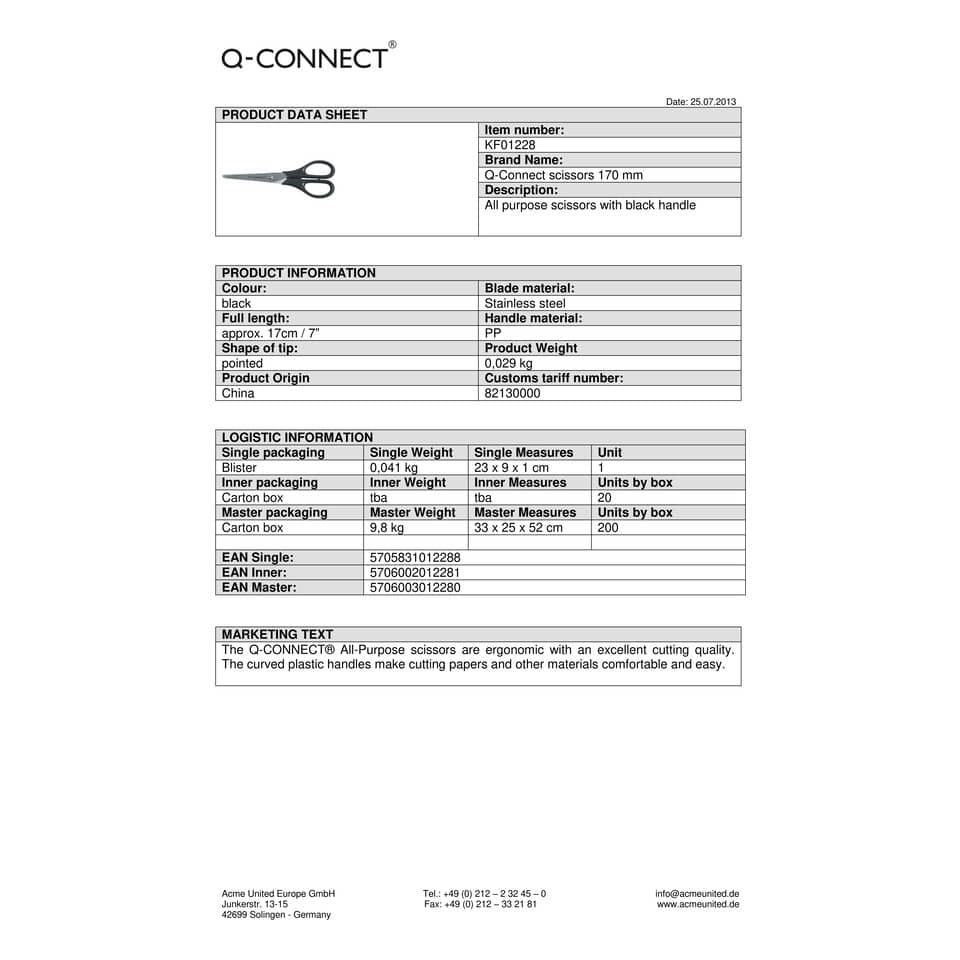 Forbici universali Q-Connect nero 18 cm  E-KF01228 IA