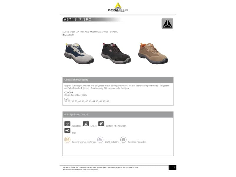 Scarpe da lavoro DELTA PLUS basse Asti S1P - poliestere mesh e pelle scamosciata nero - 40 - ASTISPNO40