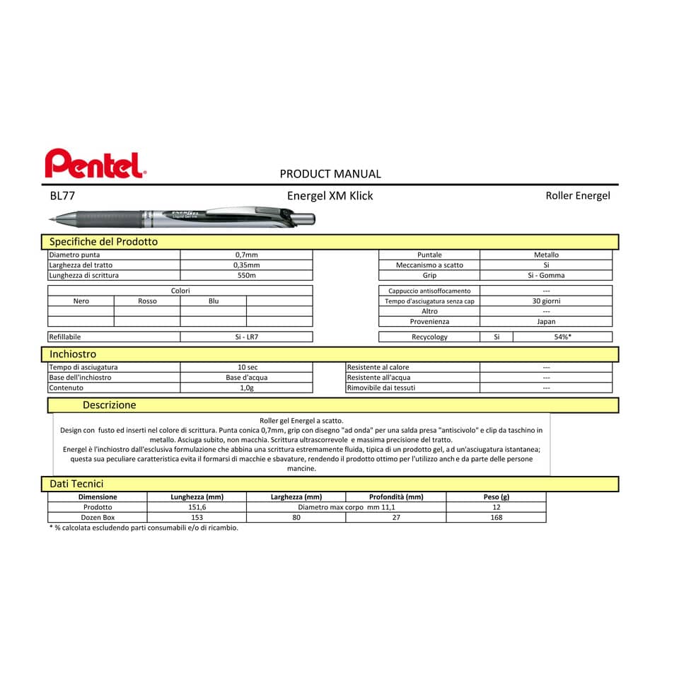 Roller a scatto Pentel EnerGel XM Click rosso 0,7 mm BL77-BO