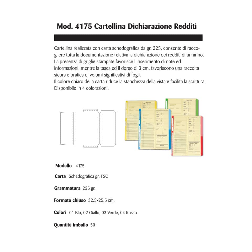 Cartelline a 2 lembi 4Pro dichiarazione dei redditi A4 cellulosa 225 g/m² dorso 2 cm rosso conf. da 50 pezzi - 4175 04