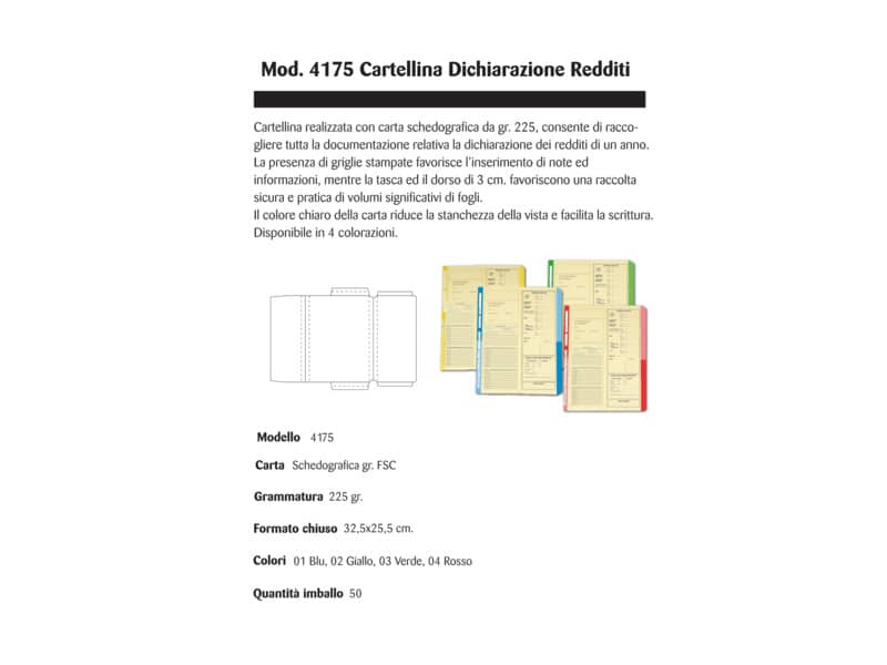 Cartelline a 2 lembi 4Pro dichiarazione dei redditi A4 cellulosa 225 g/m² dorso 2 cm rosso conf. da 50 pezzi - 4175 04