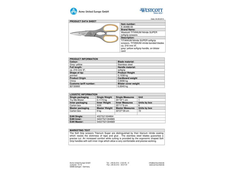 Forbici Westcott Softgrip Titanium Super Multi simmetriche giallo/grigio lama 21 cm - E-30486 00