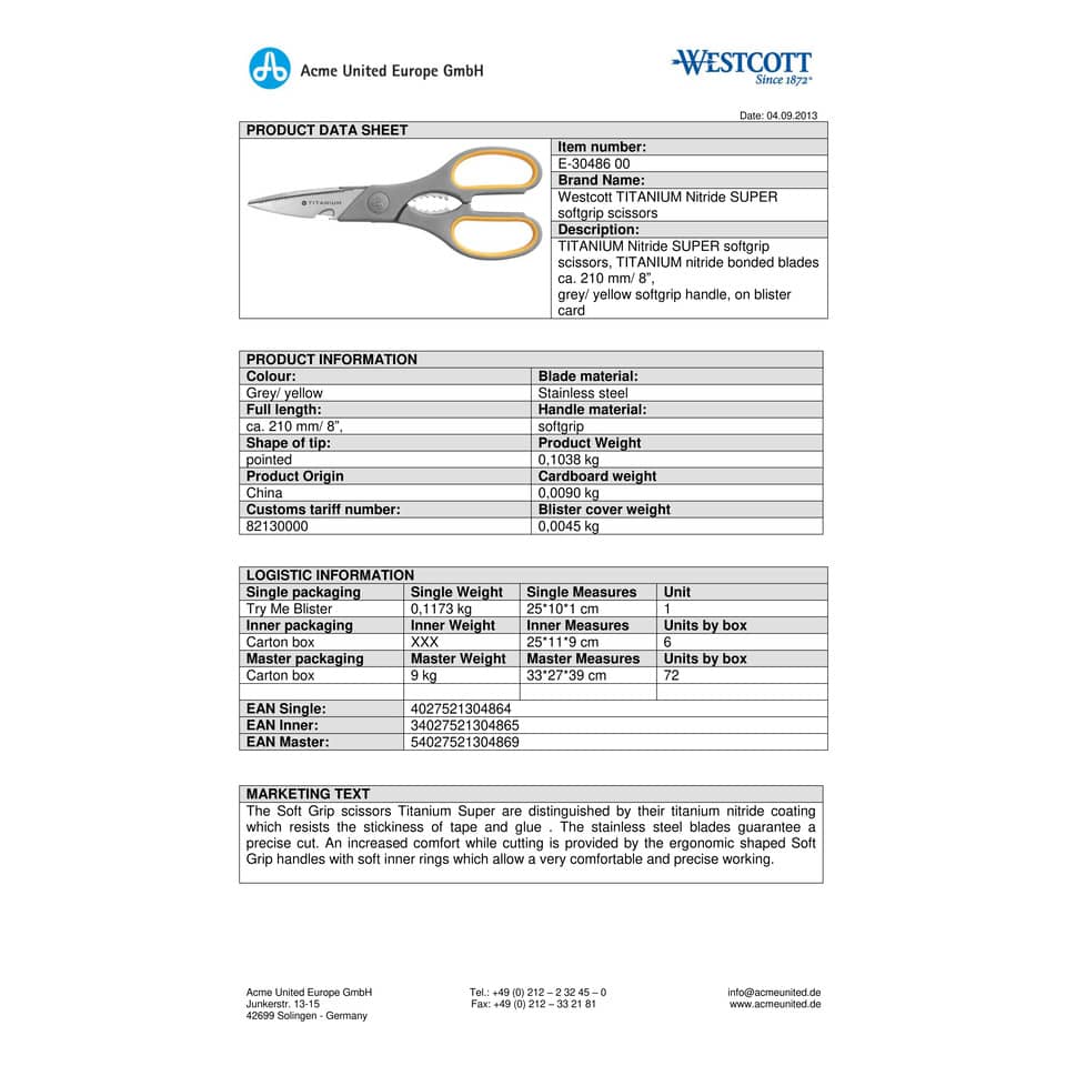 Forbici Westcott Softgrip Titanium Super Multi simmetriche giallo/grigio lama 21 cm - E-30486 00