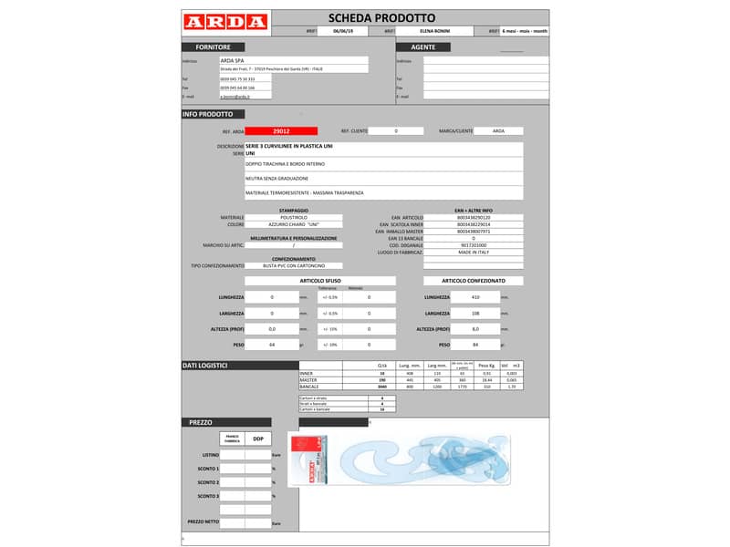 Set curvilinee ARDA Serie Uni polistirolo termoresistente grigio trasparente  Conf. 3 pezzi - 29012