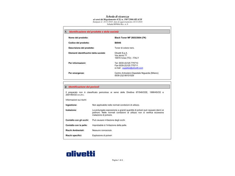 Toner Olivetti nero  B0946