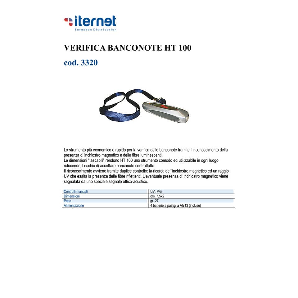 Verifica banconote HT 100 silver controlli UV, MG
