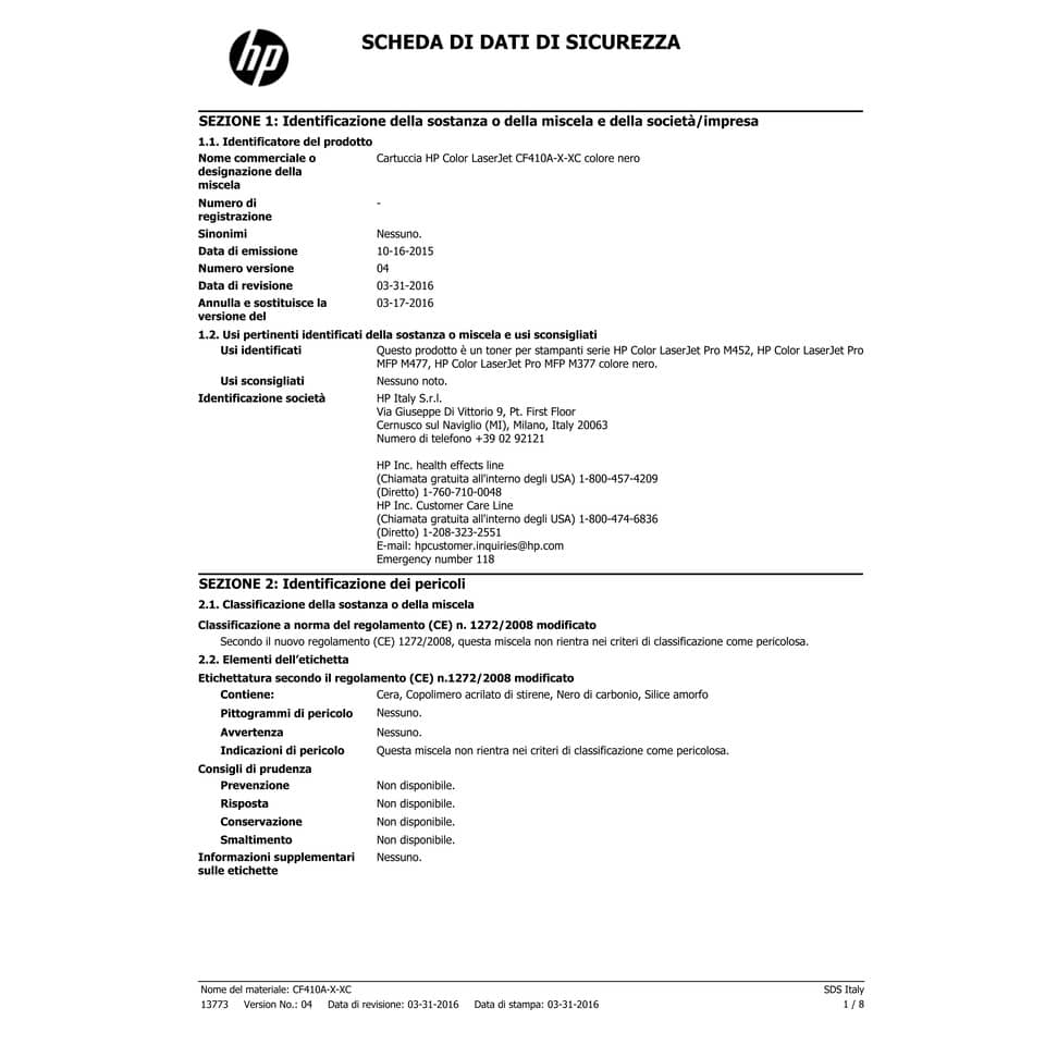 Toner alta capacità 410X HP nero  CF410X
