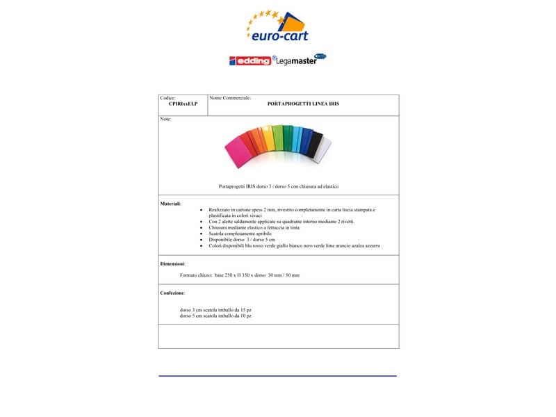 Portaoggetti in cartone con elastico piatto EURO-CART Iris dorso 3 cm bianco CPIRI03ELPBI