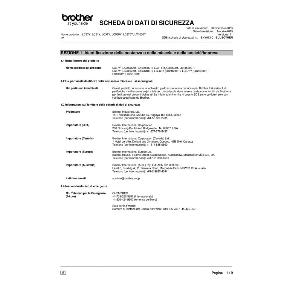 Cartuccia inkjet 1000 Brother giallo  LC-1000Y