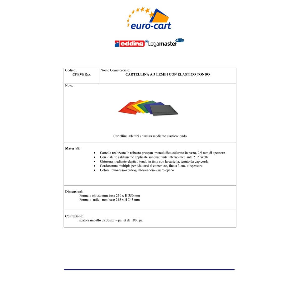 Cartellina con elastico tondo EURO-CART Presspan monolucido- 3 lembi - blu CPEVERBL