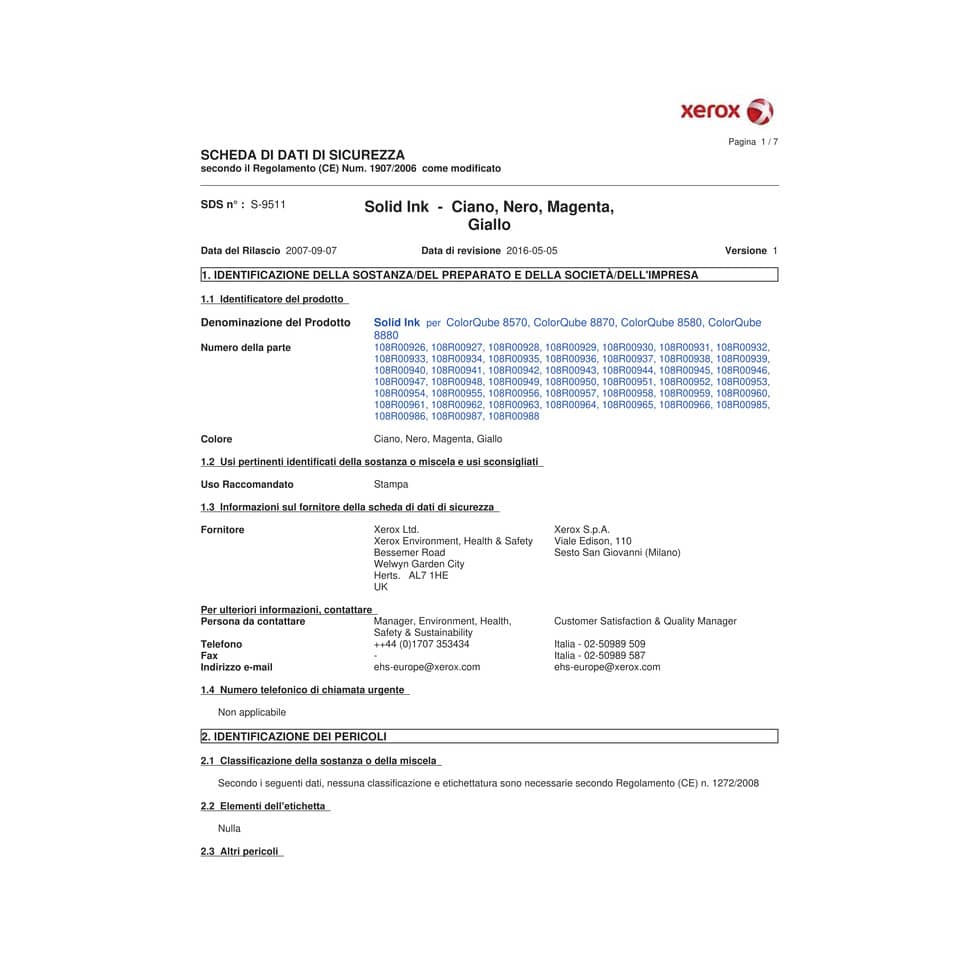 Stick solid ink 8870 Xerox nero  conf. 6 - 108R00957