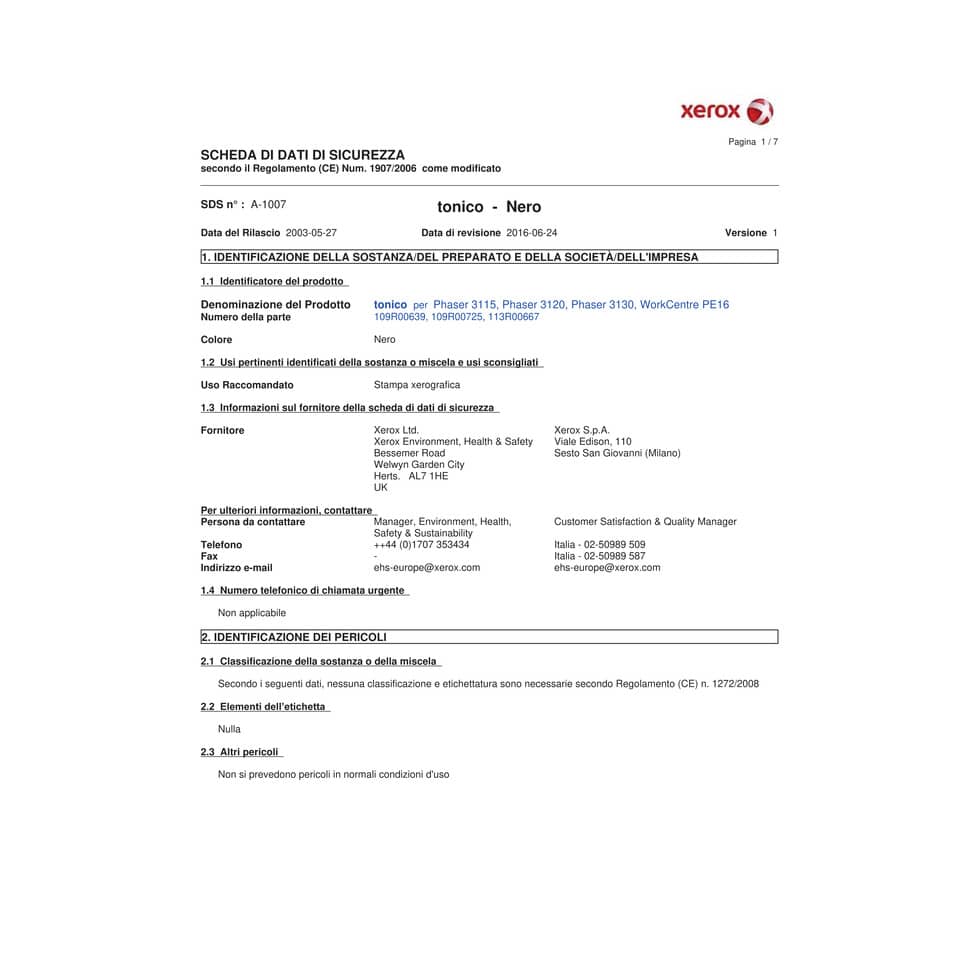 Toner Xerox nero  109R00725