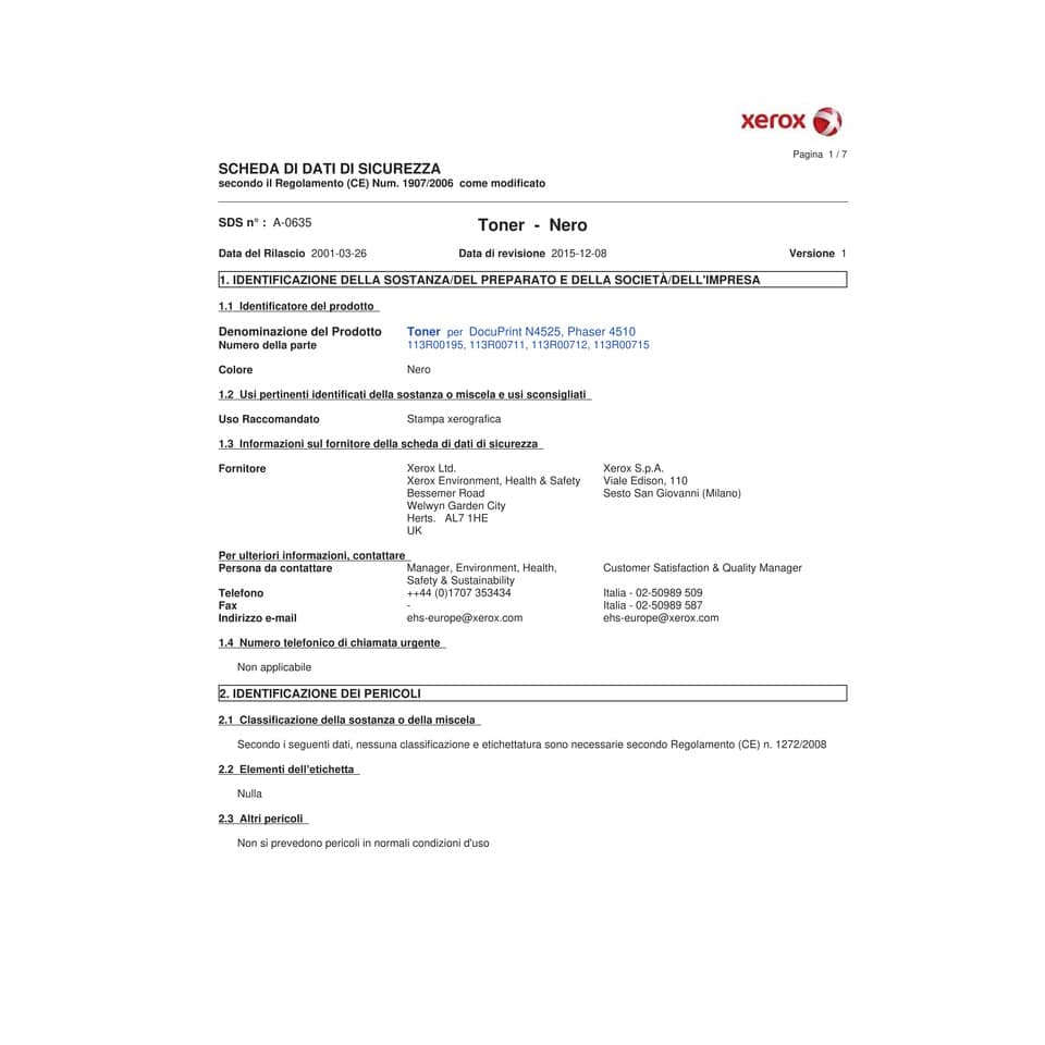 Toner standard Xerox nero  113R00711