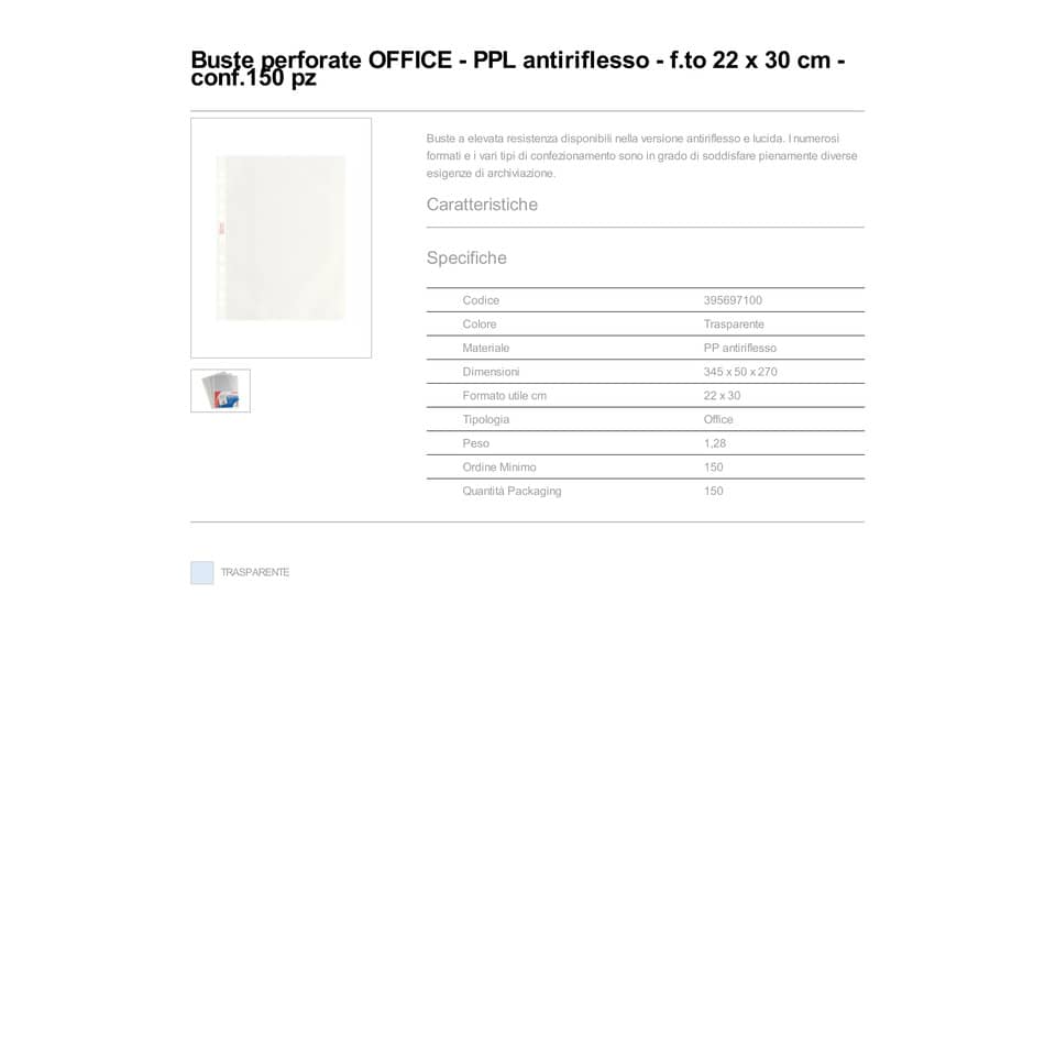 Buste a perforazione universale goffrate Esselte OFFICE 22x30 cm trasparente antiriflesso  conf.150 - 395697100