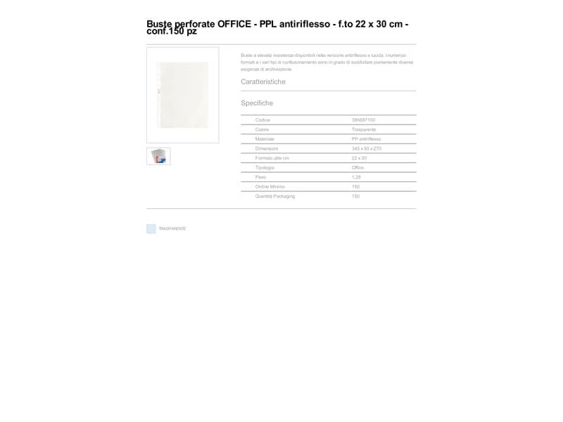 Buste a perforazione universale goffrate Esselte OFFICE 22x30 cm trasparente antiriflesso  conf.150 - 395697100