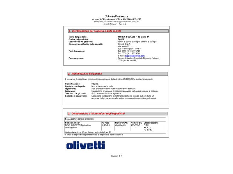 Toner Olivetti ciano  B0523