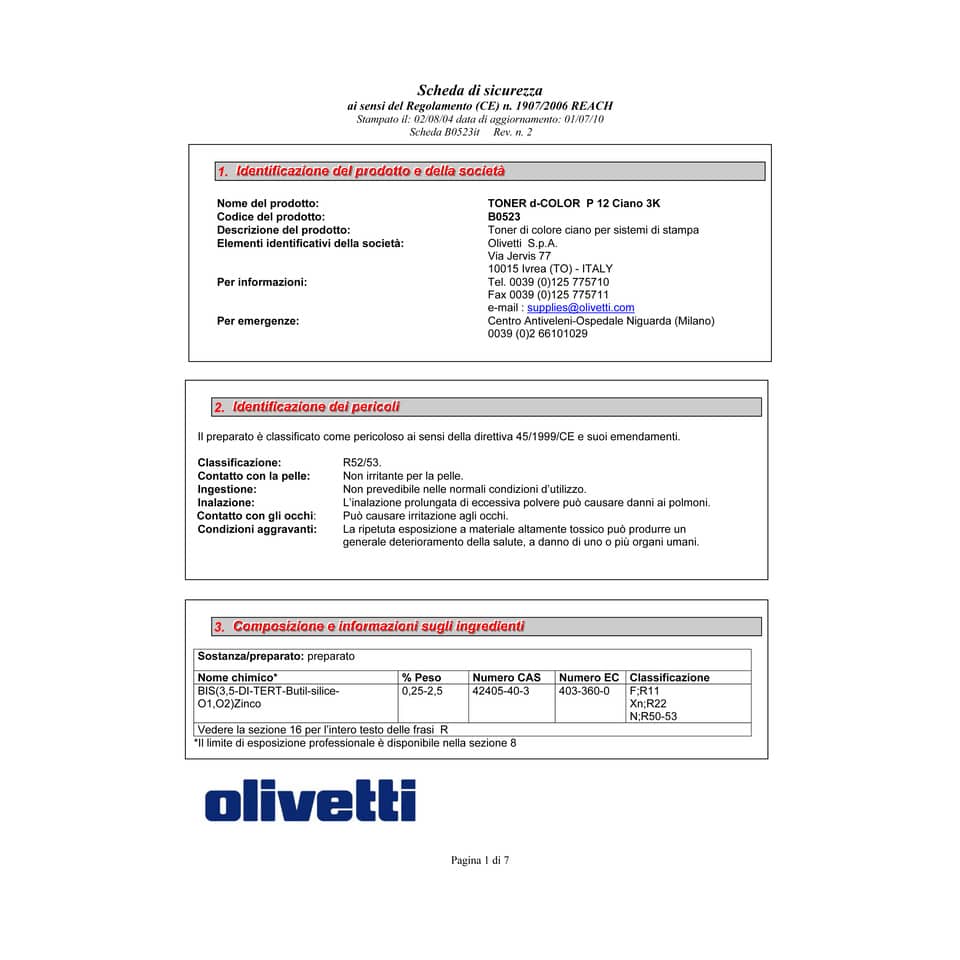 Toner Olivetti ciano  B0523