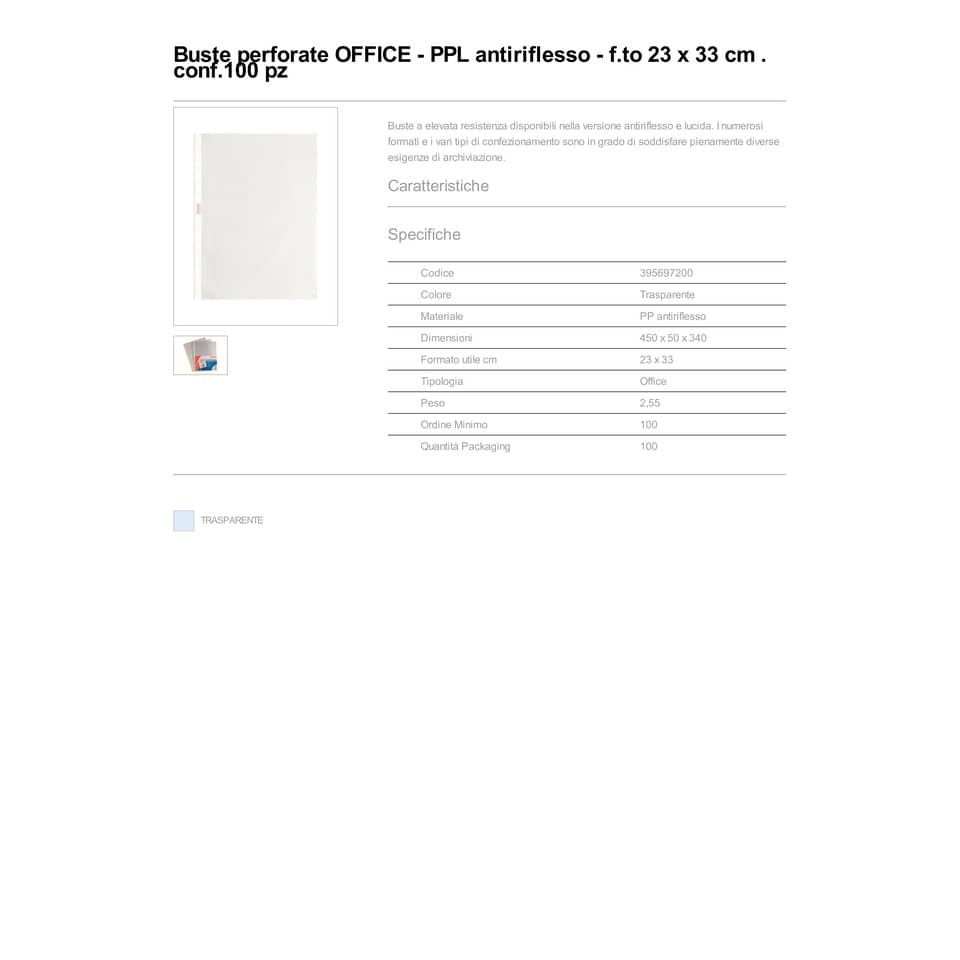 Buste a perforazione universale goffrate Esselte OFFICE 23x33 cm trasparente antiriflesso  conf.100 - 395697200
