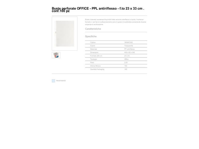 Buste a perforazione universale goffrate Esselte OFFICE 23x33 cm trasparente antiriflesso  conf.100 - 395697200
