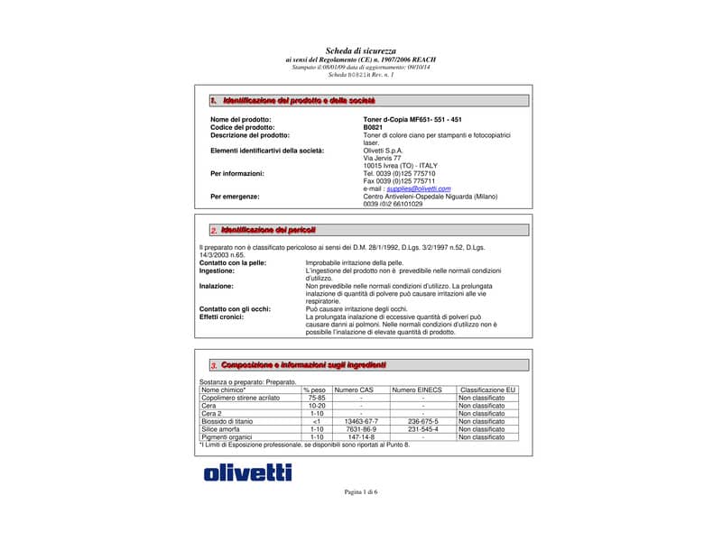 Toner Olivetti ciano  B0821