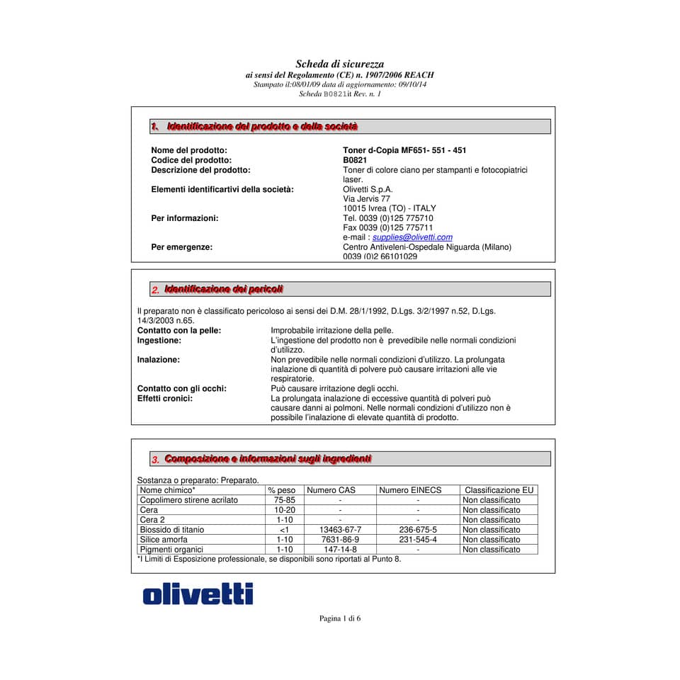 Toner Olivetti ciano  B0821