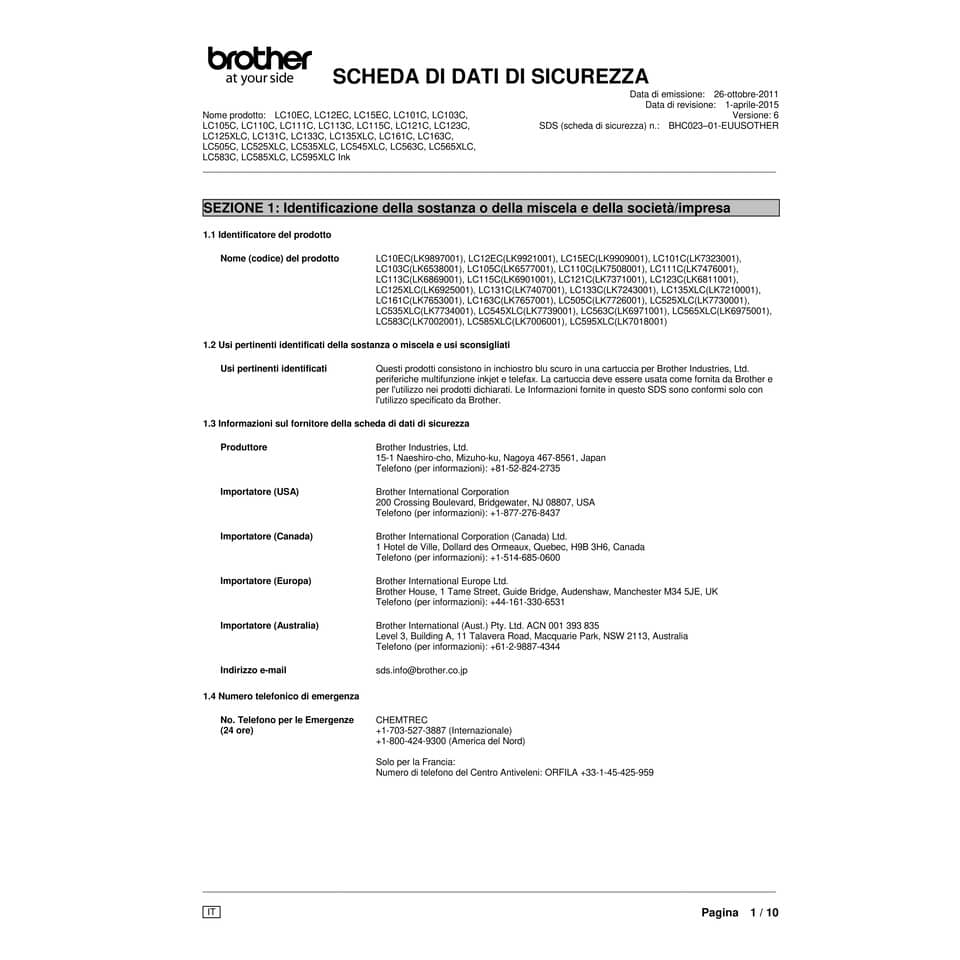 Cartuccia inkjet alta resa LC-125 Brother ciano LC-125XLC