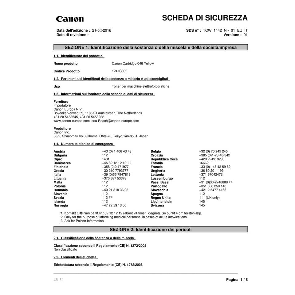 Toner 046Y Canon giallo  1247C002