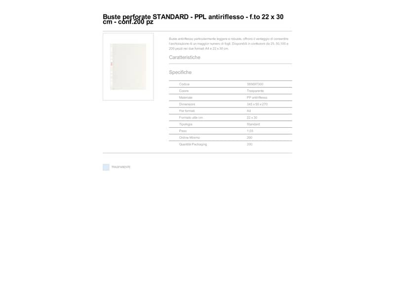 Buste a perforazione universale goffrate Esselte STANDARD PP antiriflesso 22x30 cm conf.200 - 395697300
