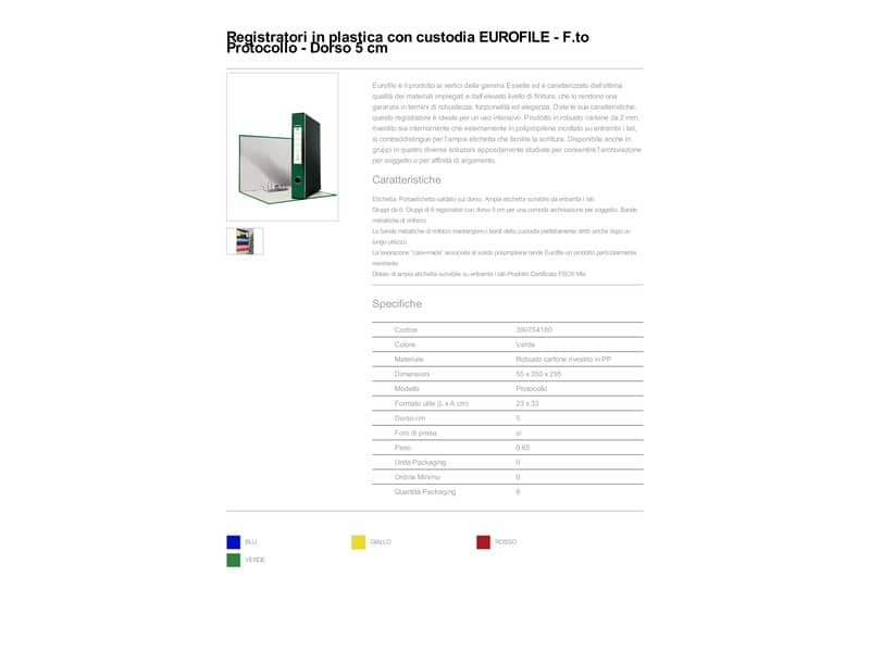 Registratore con custodia Esselte G54 Eurofile protocollo dorso 5 cm cartone rivestito in PP verde - 390754180
