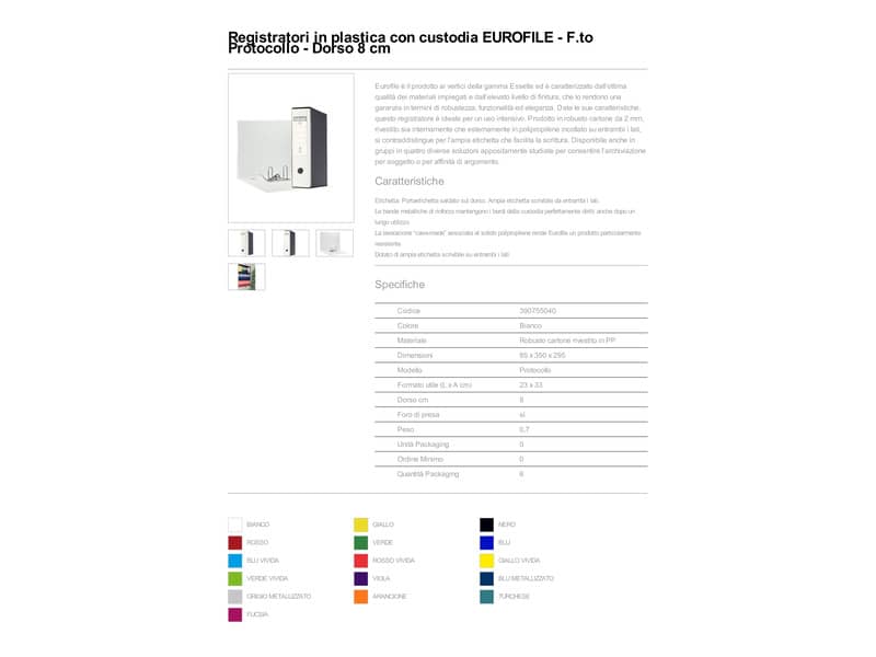 Registratore con custodia Esselte G55 Eurofile protocollo dorso 8 cm cartone rivestito in PP  bianco vivida 390755040