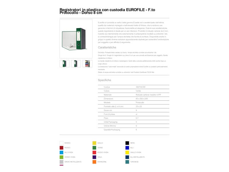 Registratore con custodia Esselte G55 Eurofile protocollo dorso 8 cm cartone rivestito in PP verde - 390755180