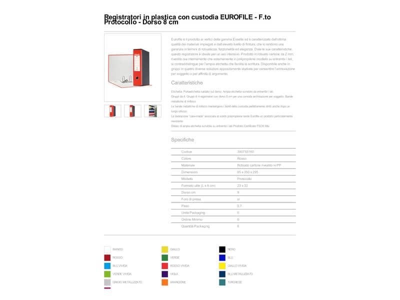 Registratore con custodia Esselte G55 Eurofile protocollo dorso 8 cm cartone rivestito in PP rosso - 390755160