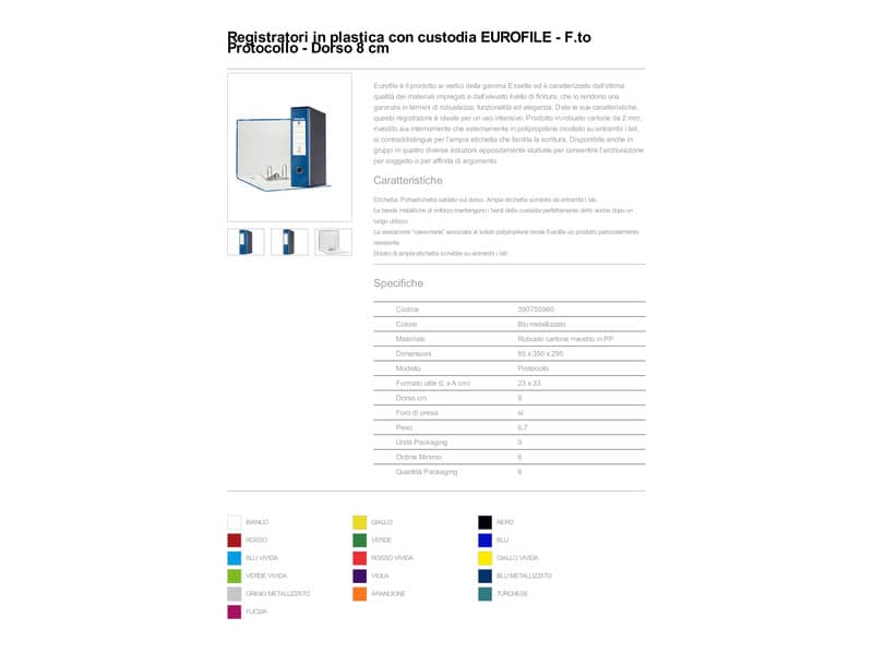 Registratore con custodia Esselte G55 Eurofile protocollo dorso 8 cm cartone rivestito in PP blu metall. - 390755960