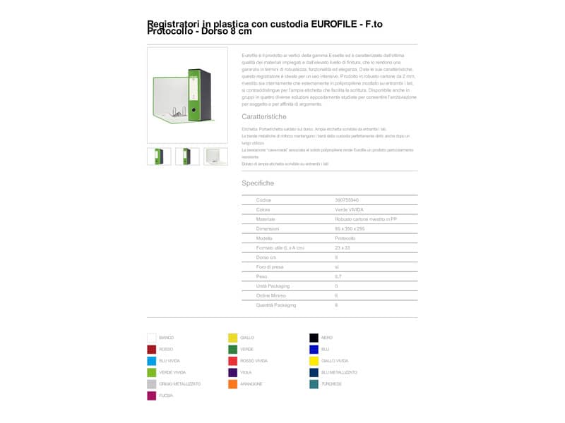 Registratore con custodia Esselte G55 Eurofile protocollo dorso 8 cm cartone rivestito in PP verde vivida - 390755940