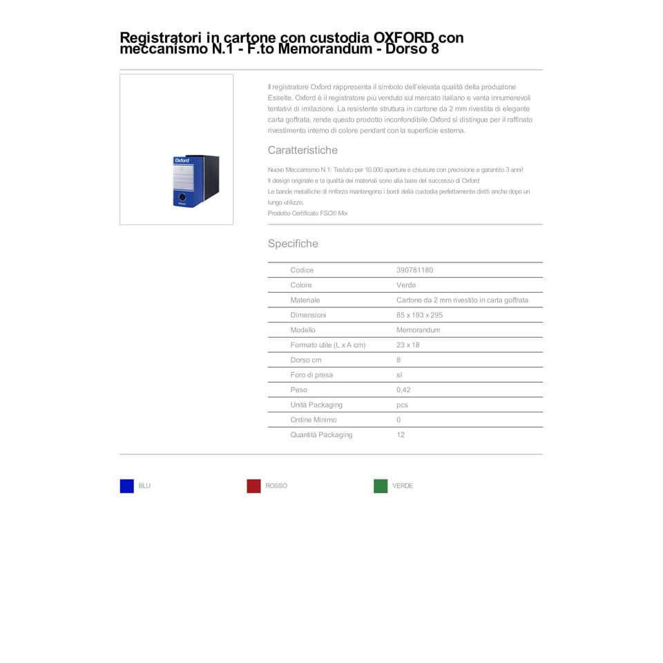 Registratore con custodia Esselte G81 OXFORD memorandum 29,5x19cm - dorso 8 cm verde - 390781180
