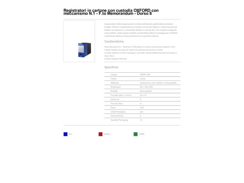 Registratore con custodia Esselte G81 OXFORD memorandum 29,5x19cm - dorso 8 cm verde - 390781180