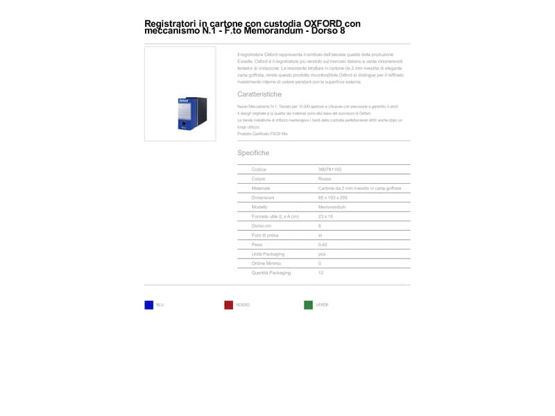 Registratore con custodia Esselte G81 OXFORD memorandum 29,5x19 cm - dorso 8 cm rosso - 390781160