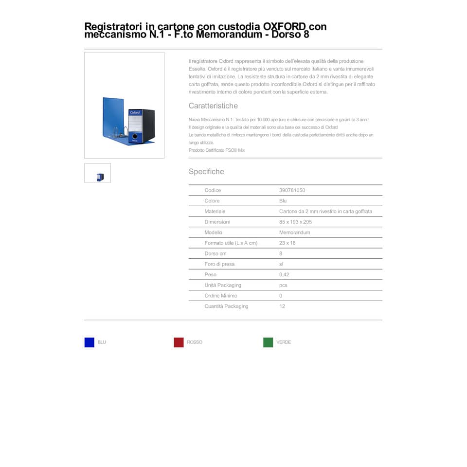 Registratore con custodia Esselte G81 OXFORD memorandum 29,5x19cm - dorso 8 cm blu - 390781050