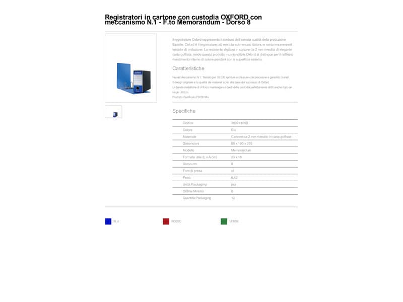 Registratore con custodia Esselte G81 OXFORD memorandum 29,5x19cm - dorso 8 cm blu - 390781050