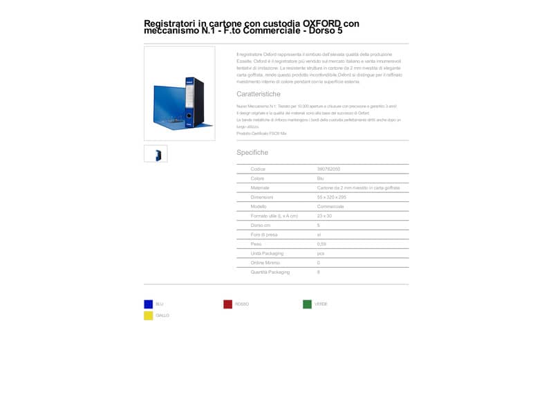 Registratore con custodia Esselte G82 Oxford commerciale 29,5x32 cm - dorso 5 cm blu - 390782050