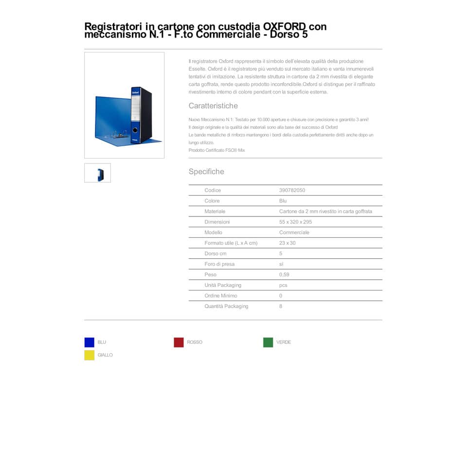 Registratore con custodia Esselte G82 Oxford commerciale 29,5x32 cm - dorso 5 cm blu - 390782050