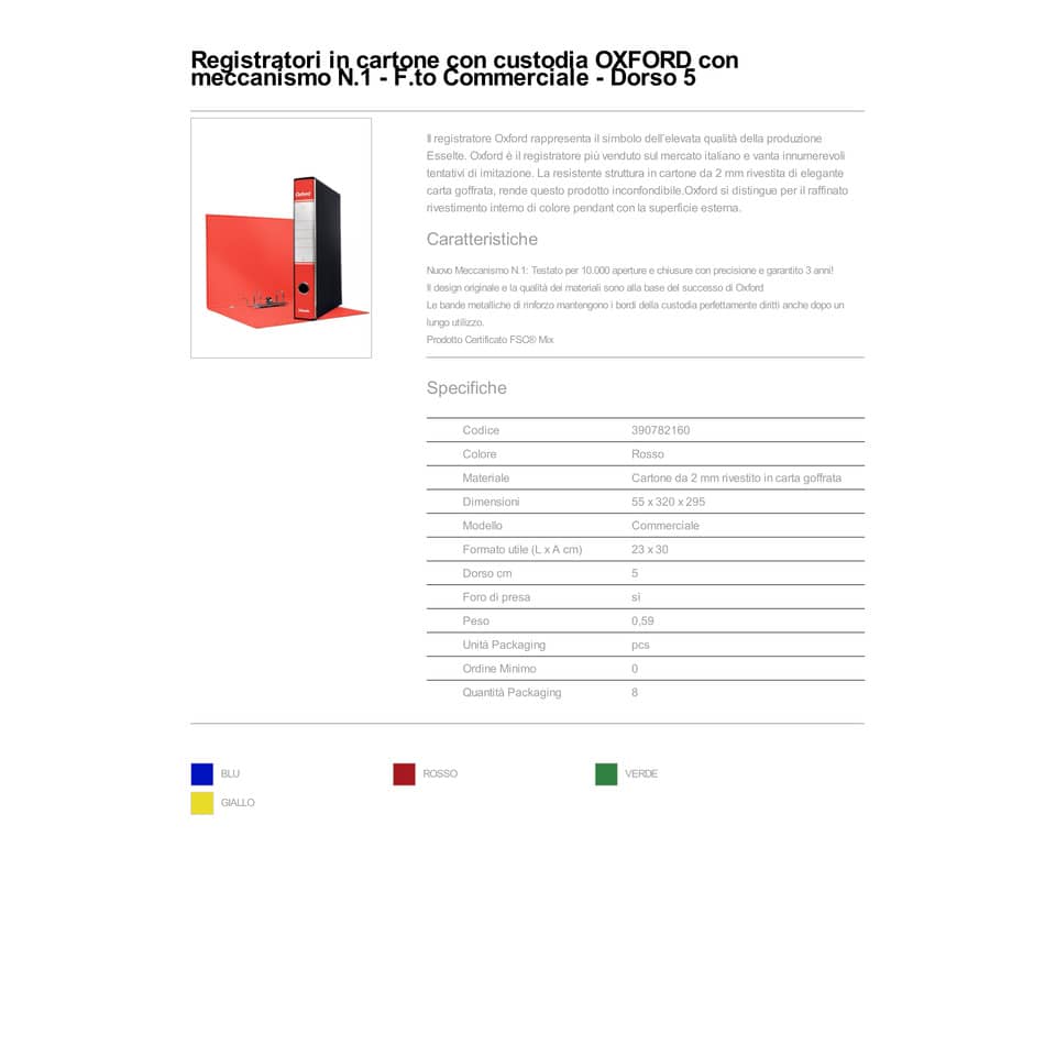 Registratore con custodia Esselte G82 Oxford commerciale 29,5x32 cm - dorso 5 cm rosso - 390782160